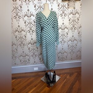 Maje  Mint Green Black Polka Dot Wrap Midi Dress. Size 2. Made in Tunisia